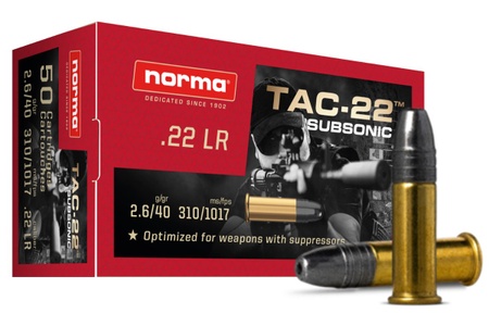 Norma TAC-22 .22 LR Subsonic 40gr HP 1017 FPS 50/box