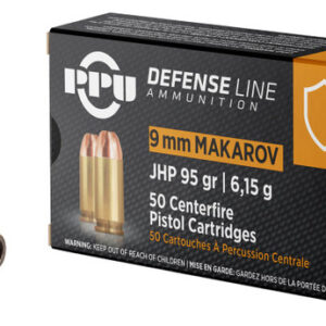Prvi PPU 9x18 Makarov Ammunition Defense 95 Grain Jacketed Hollow Point 50 Rounds