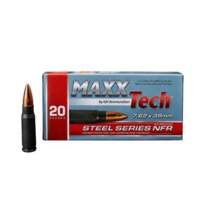 Maxxtech NFR Steel Case Rifle Ammunition 7.62x39mm 123gr FMJ 2428 fps 20/ct
